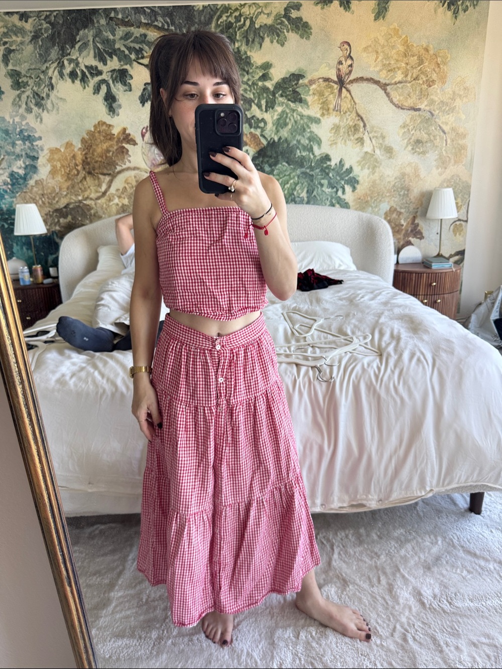 Ten Sixty Sherman Red Gingham Tiered Maxi Skirt